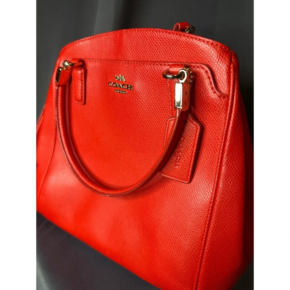 Coach Red Crossgrain Leather Satchel Crossbody Bag Gold Hardware F34607
